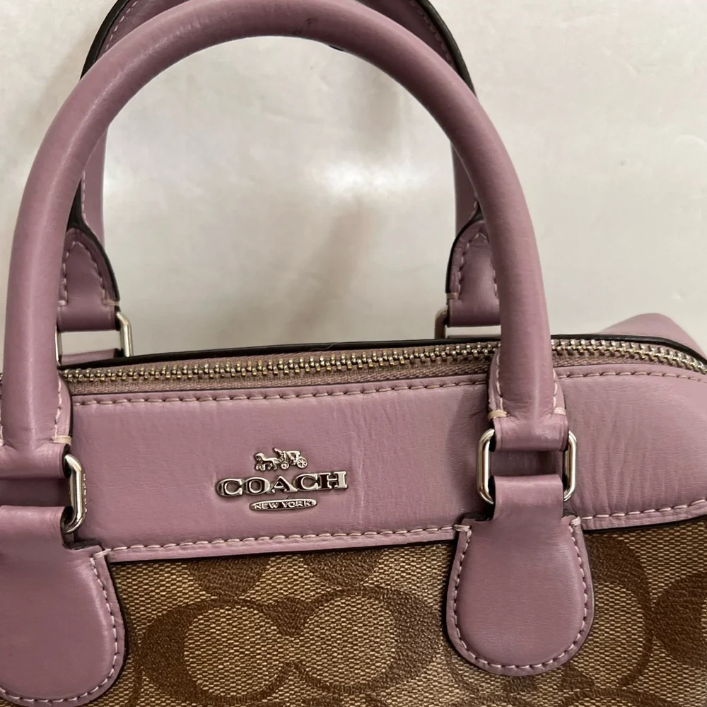 Coach Small Rowan CC signature brown and Lilac trim Crossbody Bag - Picture 3 of 15